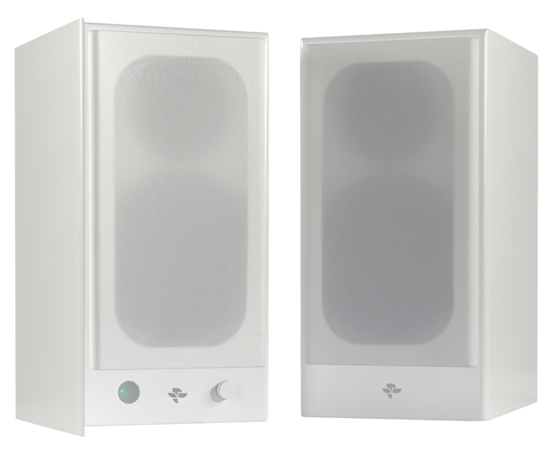 Totem Kin Play Powered 120 watt Speakers with Bluetooth - White