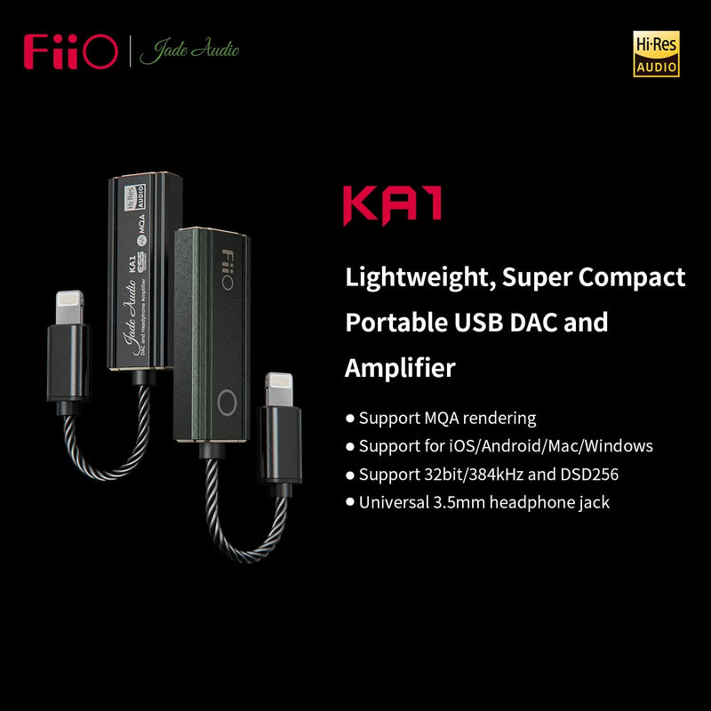 FiiO JadeAudio KA1 Headphone Amps Tiny Amplifier USB DAC High Resolution Lossless for Smartphones/PC/Laptop/Players(Lightning, Black)