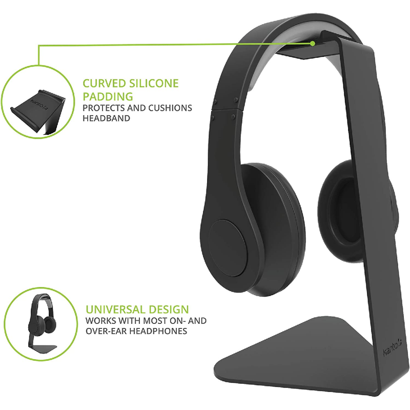 Kanto H1 Universal Headphone Stand with Curved Silicone Padding - Black